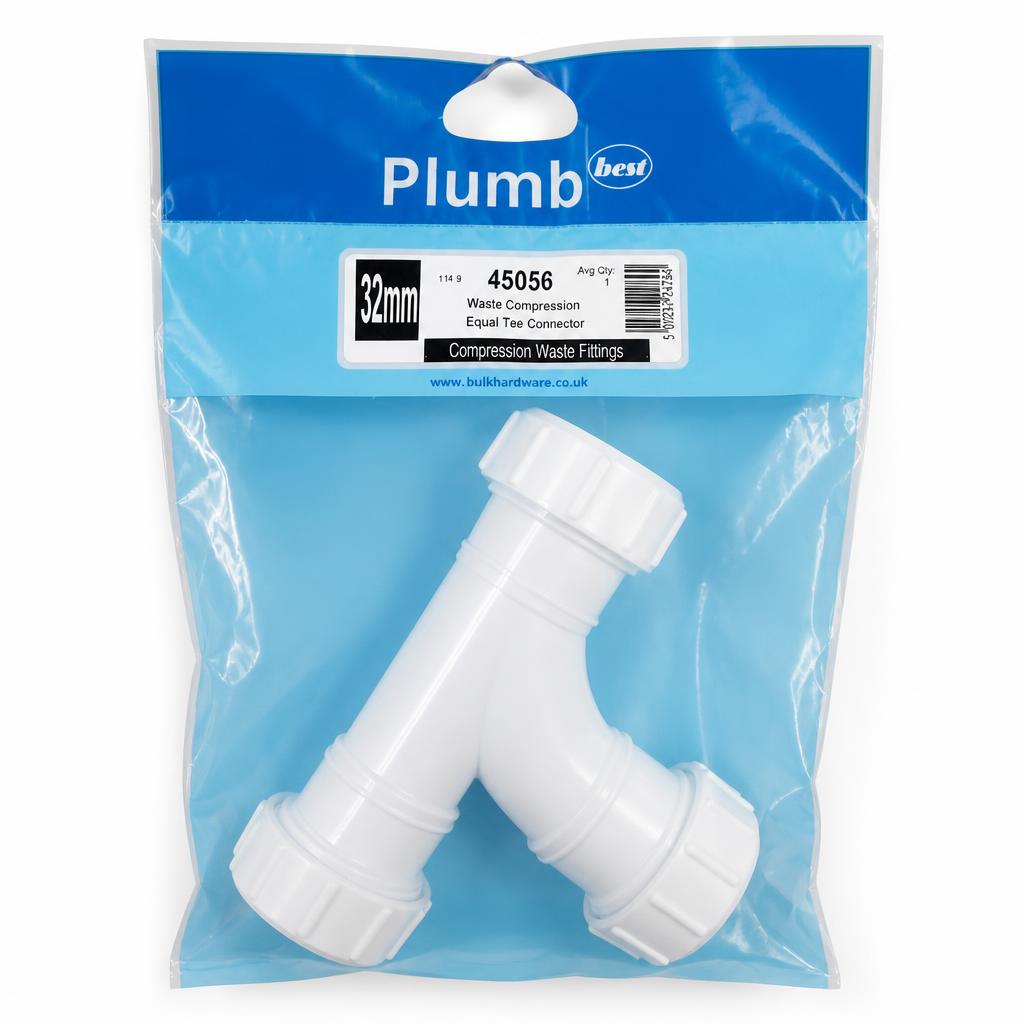 Plumb Best Waste Compression Equal Tee Connector in Packaging