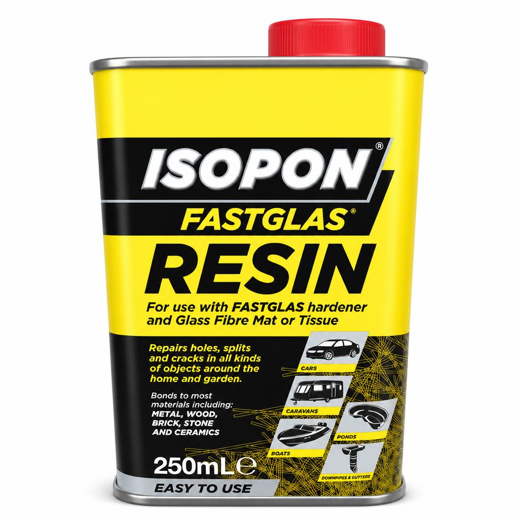 Isopon Fastglas Resin front label with instructions