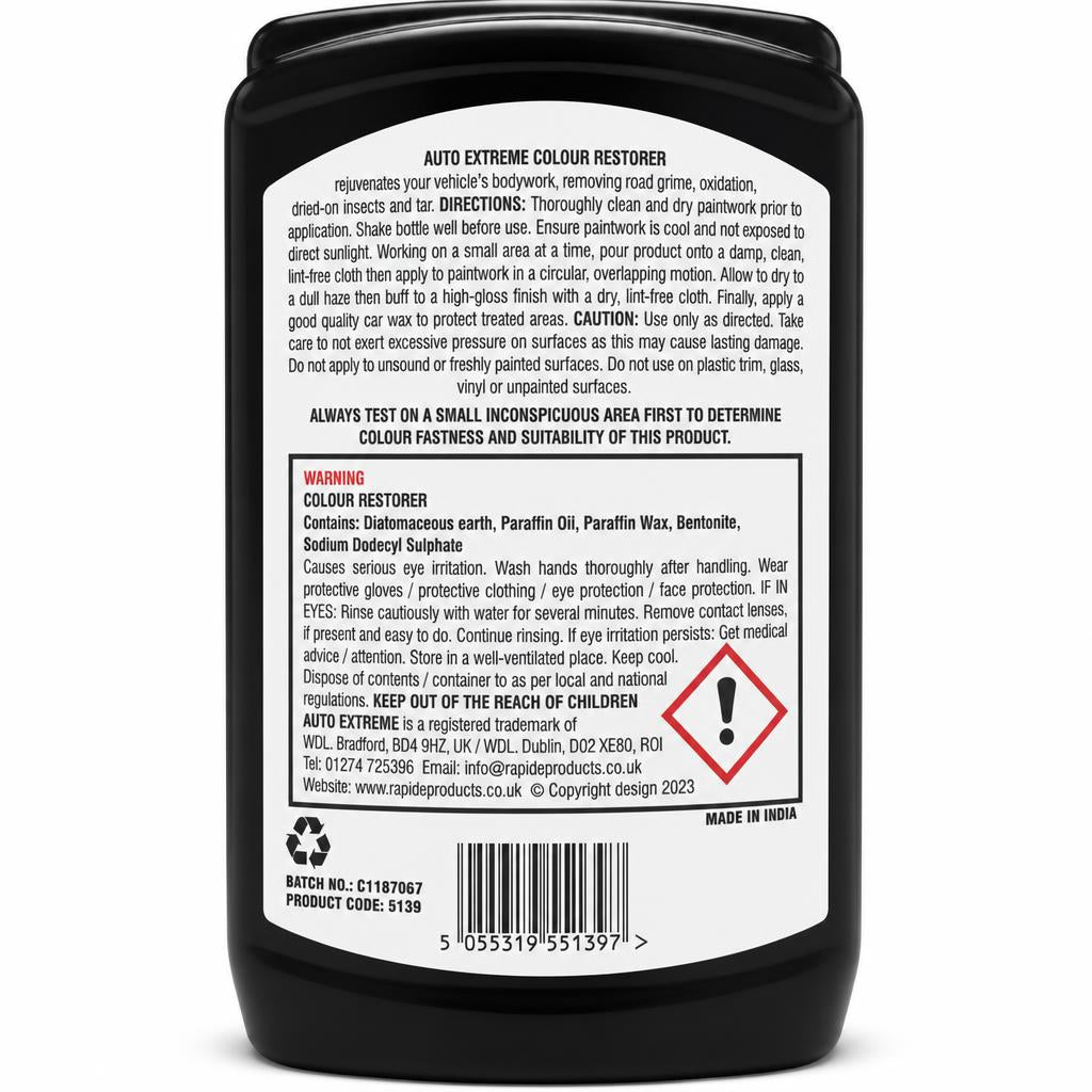 Auto Extreme Colour Restorer usage instructions back packaging