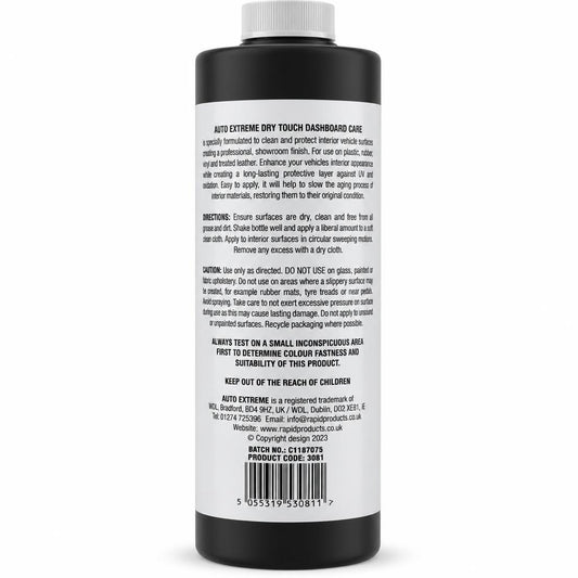 Back label of Auto Extreme Dry Touch Dashboard Care Spray