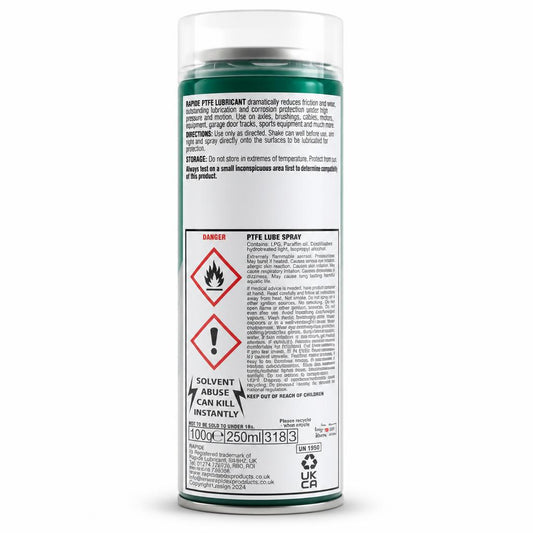 Rapide PTFE Lubricant 250ml back packaging