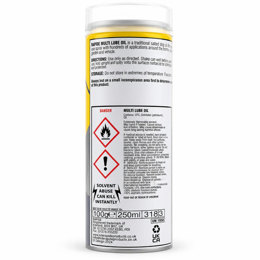 Rapide Multi Lube Oil back packaging