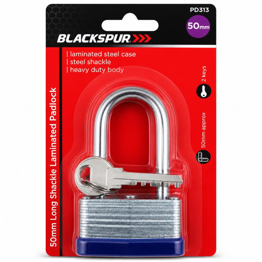 Blackspur 50mm Long Shackle Laminated Padlock with keys