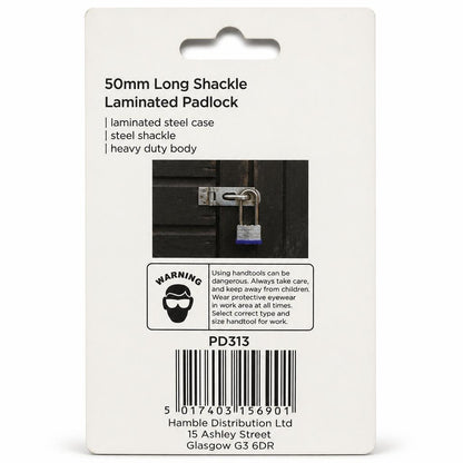 Back of Blackspur 50mm Long Shackle Padlock packaging