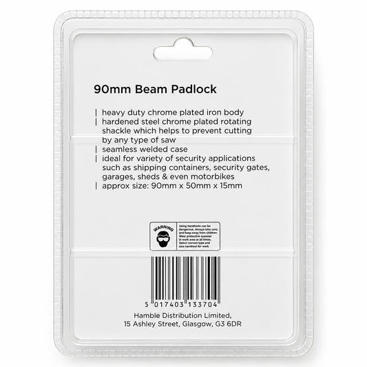 Blackspur 90mm Beam Padlock packaging back view