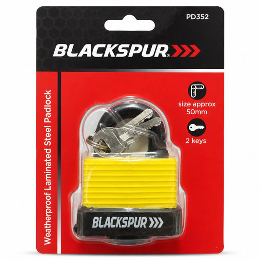 Blackspur Weatherproof Laminated Steel Padlock packaging front