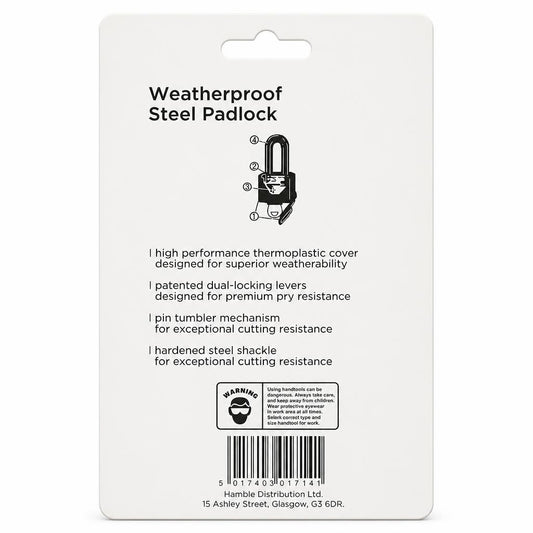 Blackspur Weatherproof Laminated Steel Padlock packaging back
