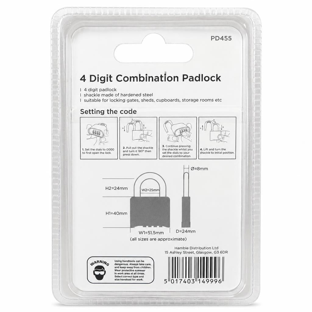 Blackspur 4 Digit Combination Padlock Packaging Back