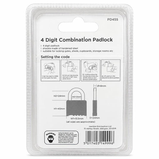 Blackspur 4 Digit Combination Padlock Packaging Back