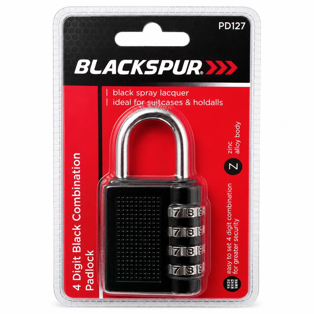 Blackspur 4 Digit Black Combination Padlock packaging front