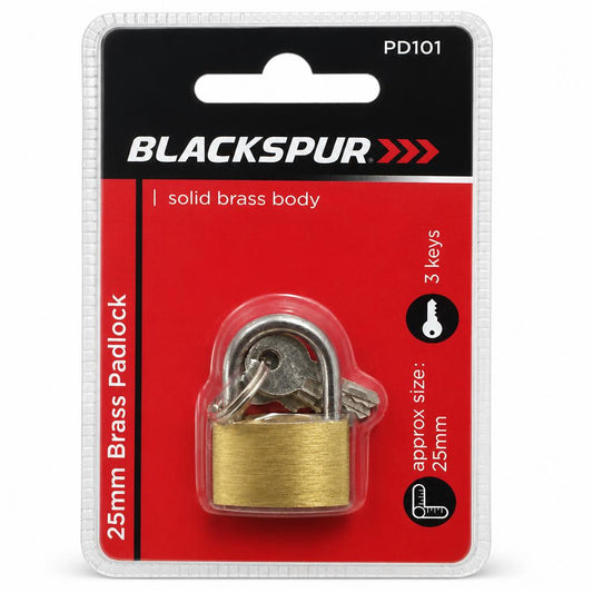 Blackspur 25mm Brass Padlock packaging front view