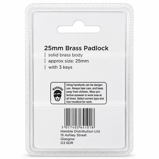 Blackspur 25mm Brass Padlock packaging back view