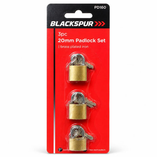 Blackspur 3pc 20mm Brass Padlock Set Packaging Front