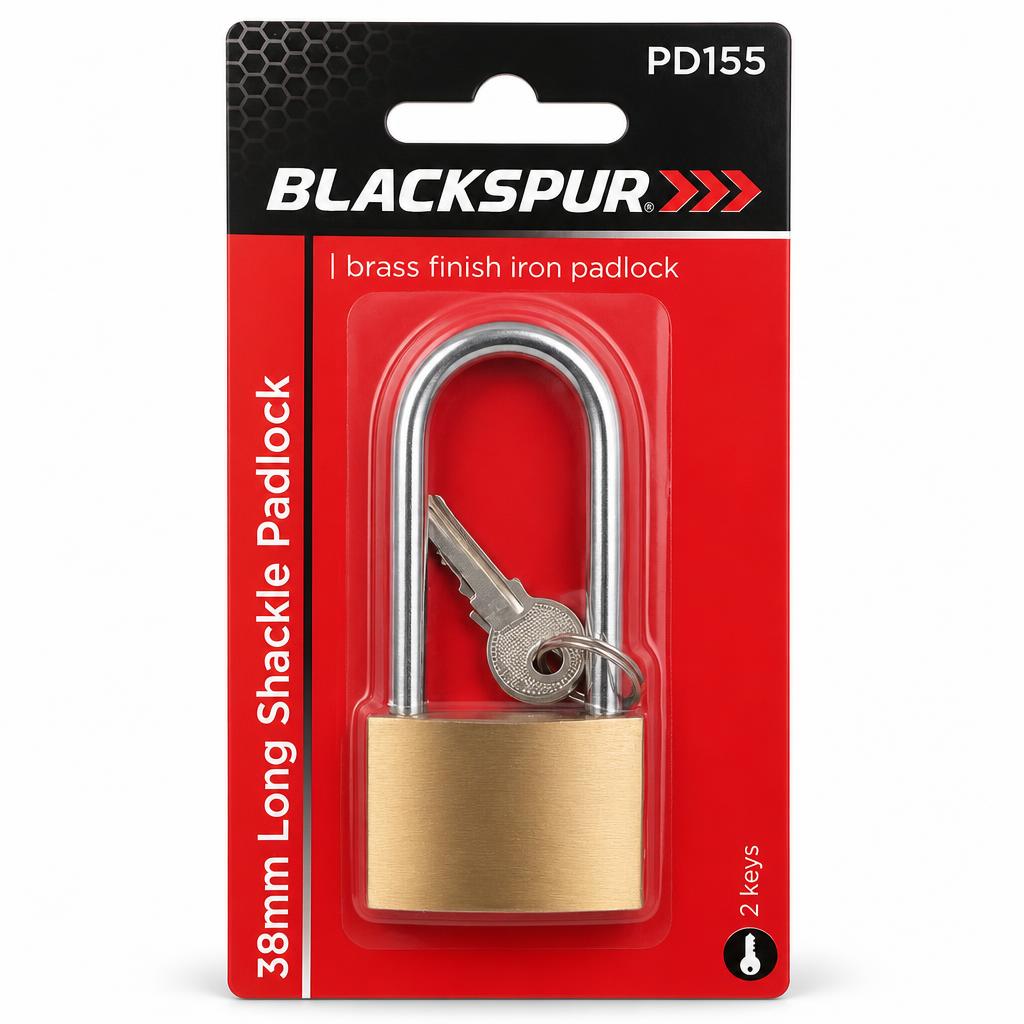 Blackspur 38mm Long Shackle Padlock Packaging Front