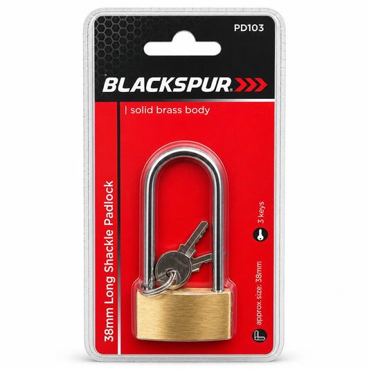 Blackspur 38mm Long Shackle Padlock packaging front view