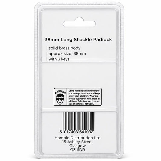 Blackspur padlock packaging back detailing safety instructions and barcode