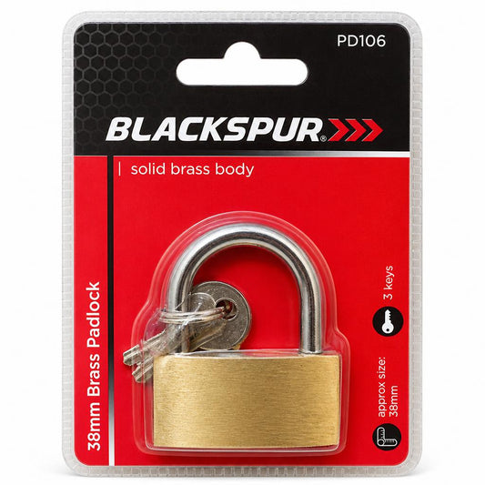 Red Blackspur packaging with brass padlock and keys visible
