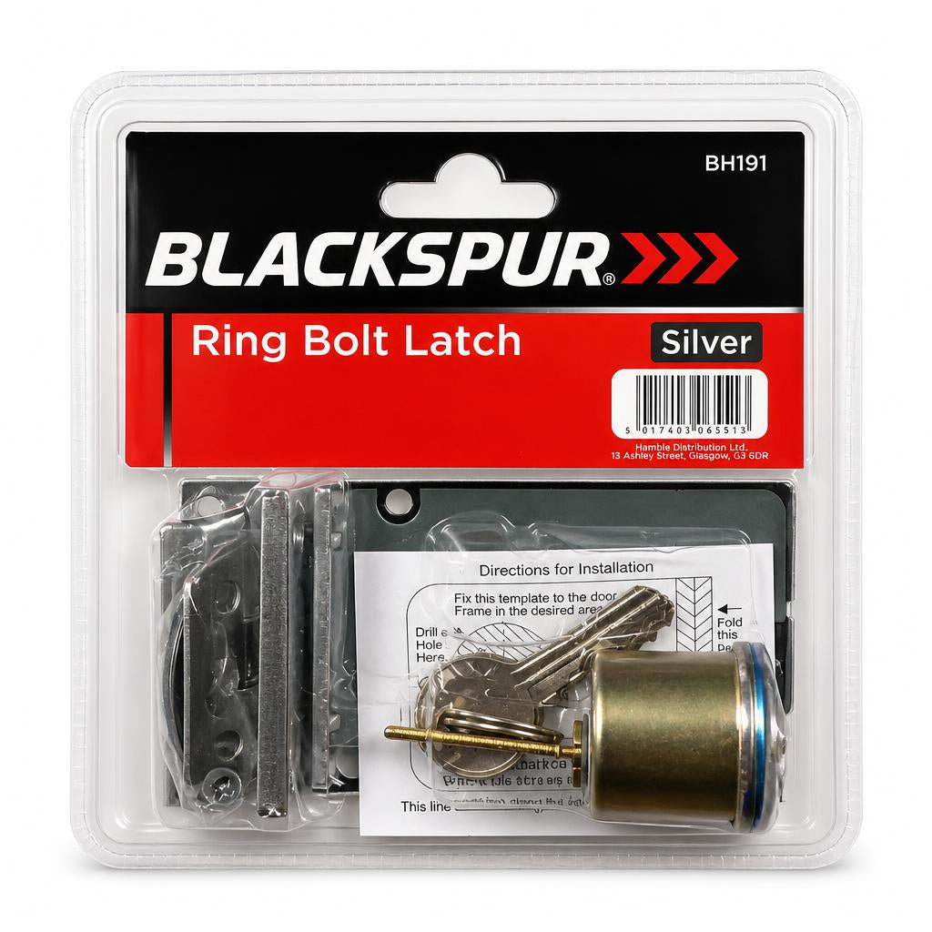 Back view of Blackspur Silver Rim Night Latch packaging