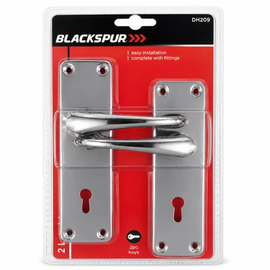 Blackspur Door Handle Set packaging front with chrome finish