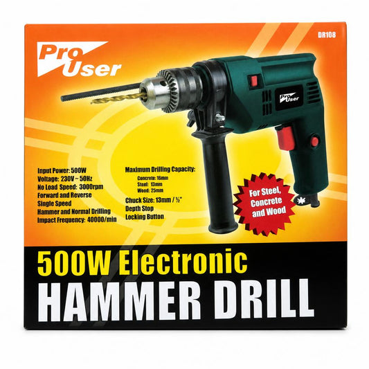 ProUser 500W Electronic Hammer Drill DR108 packaging