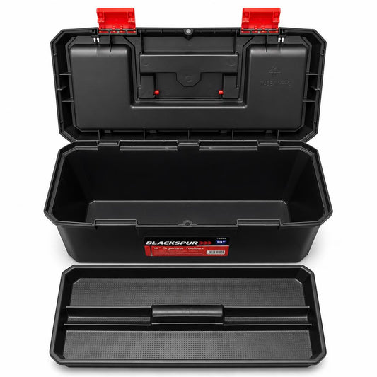 Internal view of Blackspur Toolbox showing empty interior and compartments
