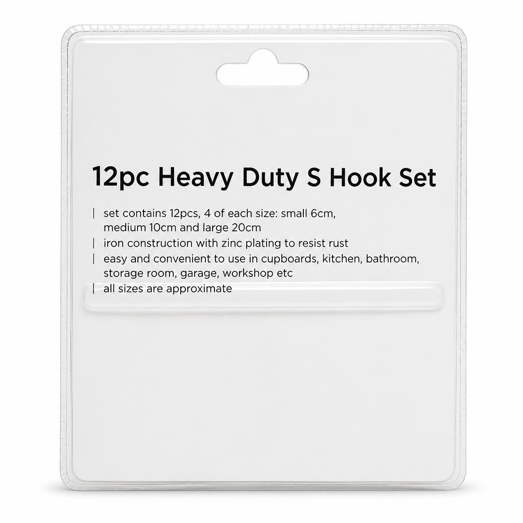 Blackspur 12pc Heavy Duty S Hook Set packaging back