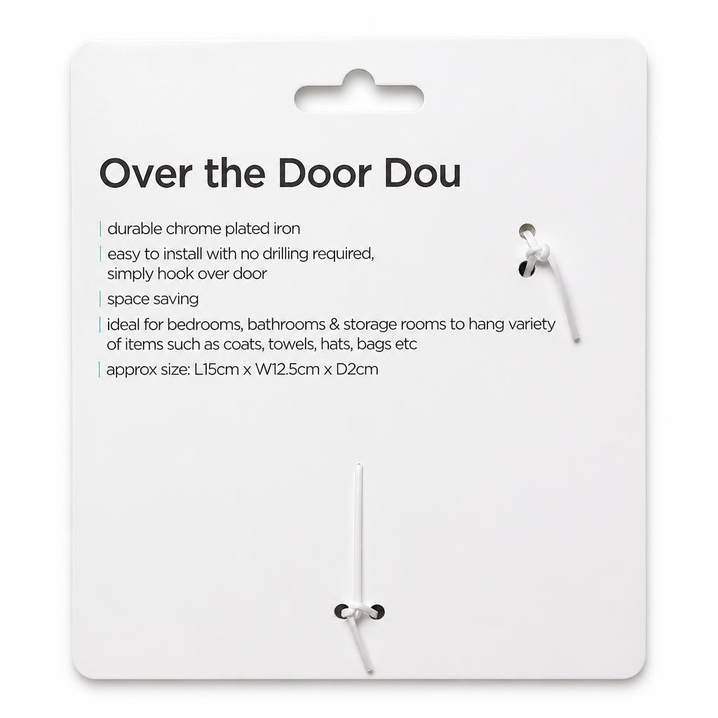 Ashley Housewares Over the Door Double Hook packaging back