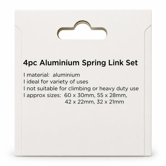 Back of Blackspur 4pc Aluminium Spring Link Set packaging with details