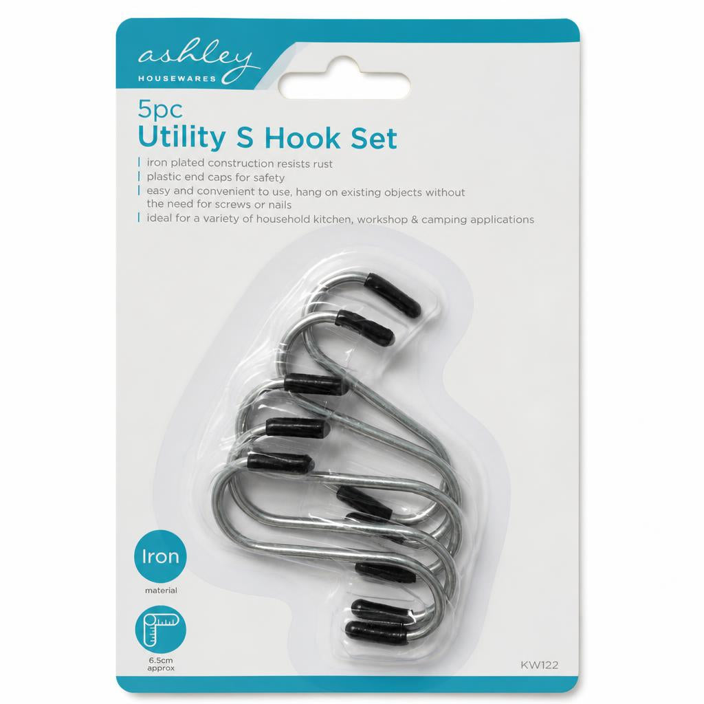 Ashley Housewares 5pc Utility S Hook Set packaging front