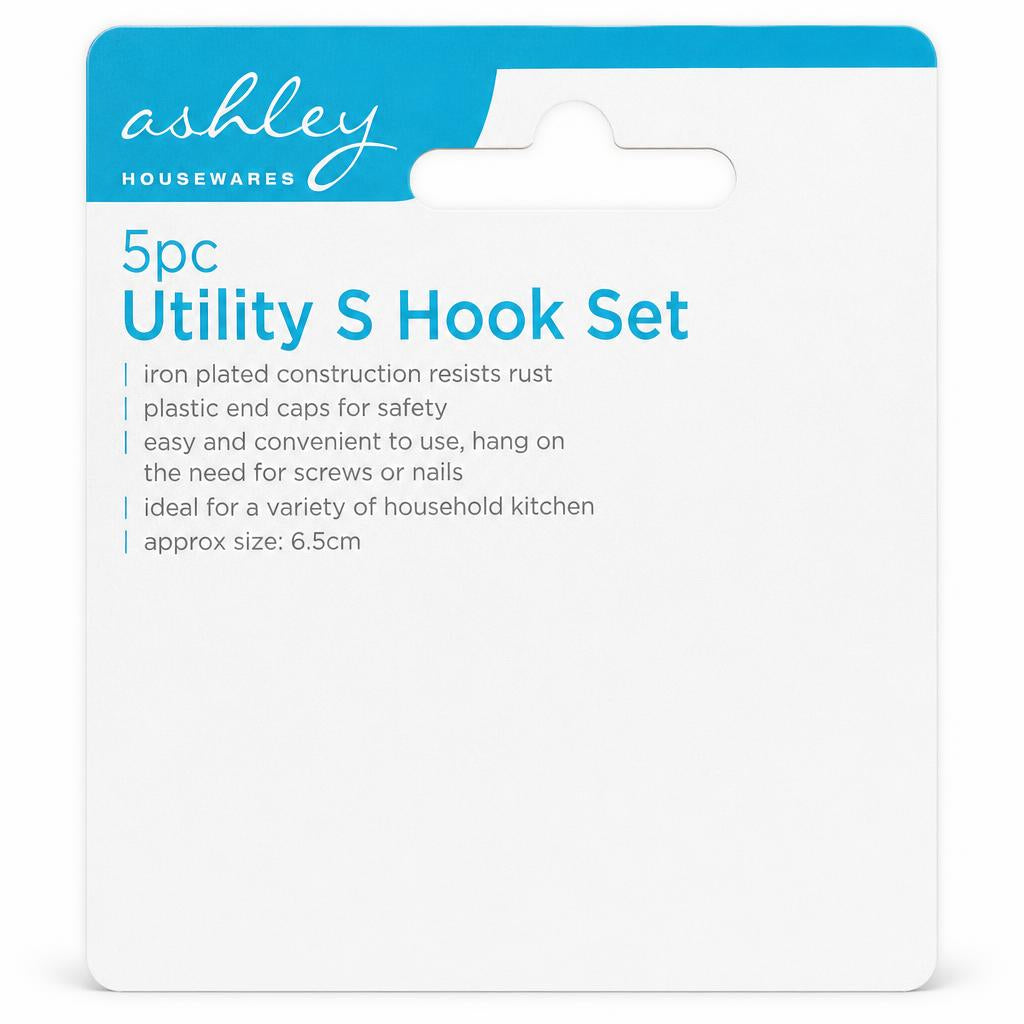 Ashley Housewares 5pc Utility S Hook Set packaging back