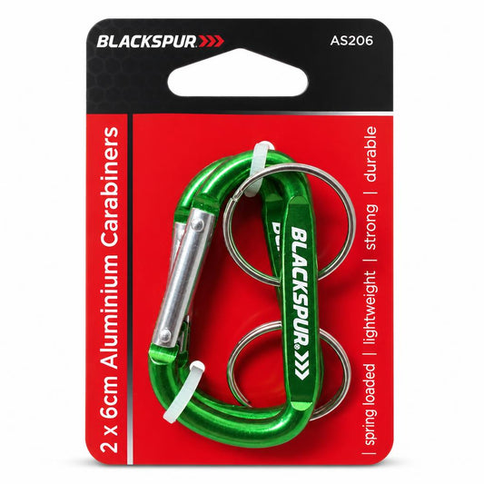 Blackspur 2 pack aluminium carabiners on packaging