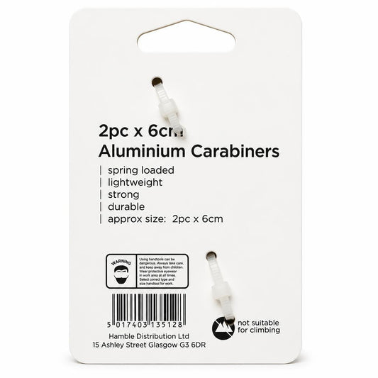 Back view showing specifications and safety warnings for Blackspur carabiners