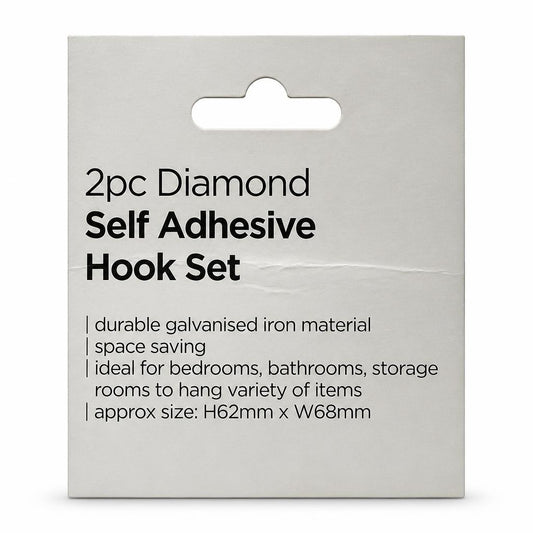 Back of Ashley Housewares 2pc Diamond Self Adhesive Hook Set with details