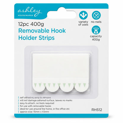 Front packaging of Ashley Housewares Removable Hook Holder Strips