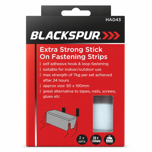 Blackspur Extra Strong Stick On Fastening Strips packaging