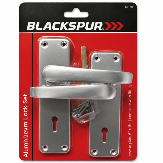 Front view of Blackspur Aluminium Lever Lock Set packaging