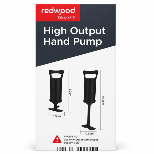 High Output Hand Pump with size dimensions on box