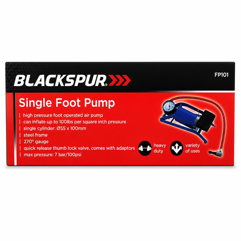 Blackspur Single Foot Pump packaging front view