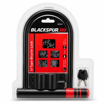Front view of Blackspur U-Type Bicycle Lock BH214 packaging