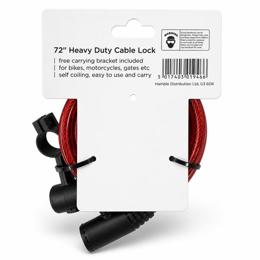 Back packaging of Blackspur Cable Lock with barcode and warning label