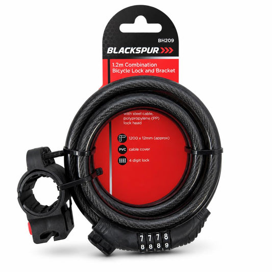 Blackspur 1.2m Combination Bicycle Lock and Bracket packaging