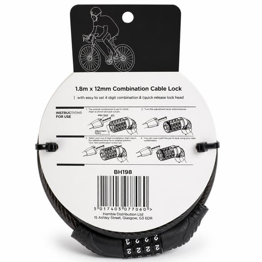 Blackspur 1.8m Combination Bicycle Lock packaging back