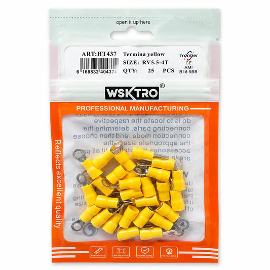 Front view of WSKTRO Terminal Yellow RV5.5-4T 25 Pack