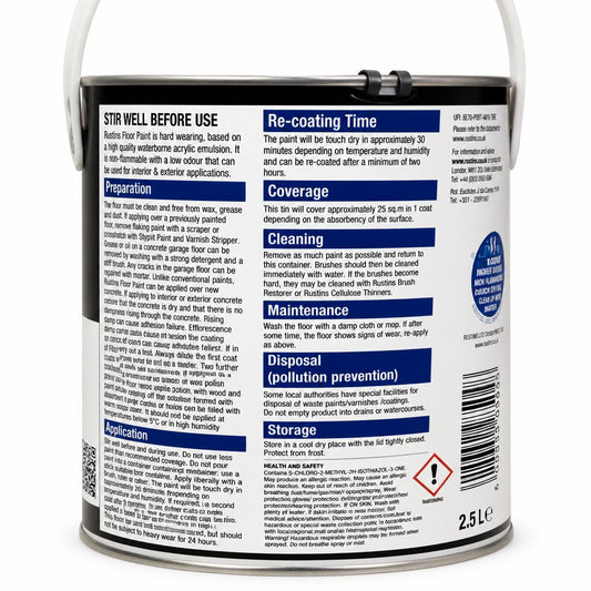 Rustins Quick Dry Floor Paint Black - Back with Instructions