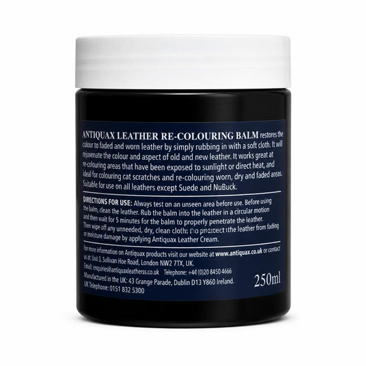 Back label of Antiquax Leather Re-Colouring Balm 250ml