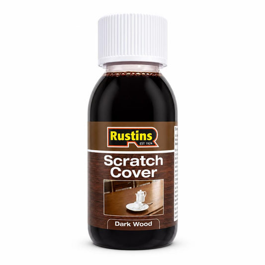 Rustins Scratch Cover bottle with label showing 'Dark Wood'.