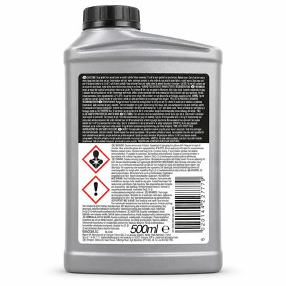 Back packaging of STP Synthetic Brake Fluid DOT 4 500ml with instructions and warnings visible.