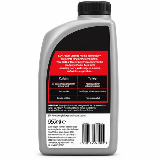 STP Power Steering Fluid bottle back view