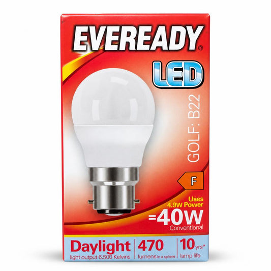 Front packaging of Eveready LED Golf B22 bulb