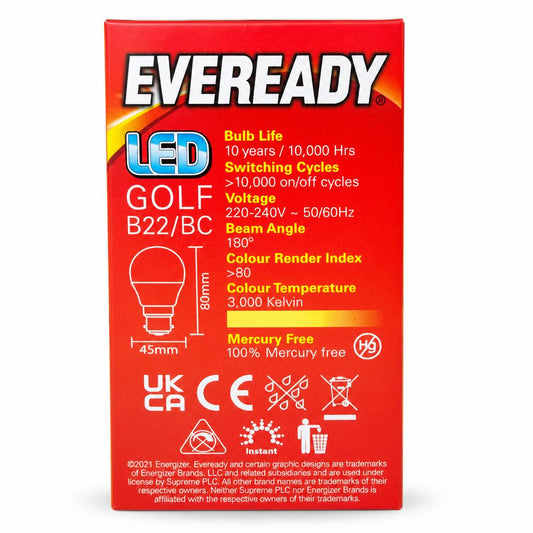 Eveready LED Golf Bulb B22 packaging back details
